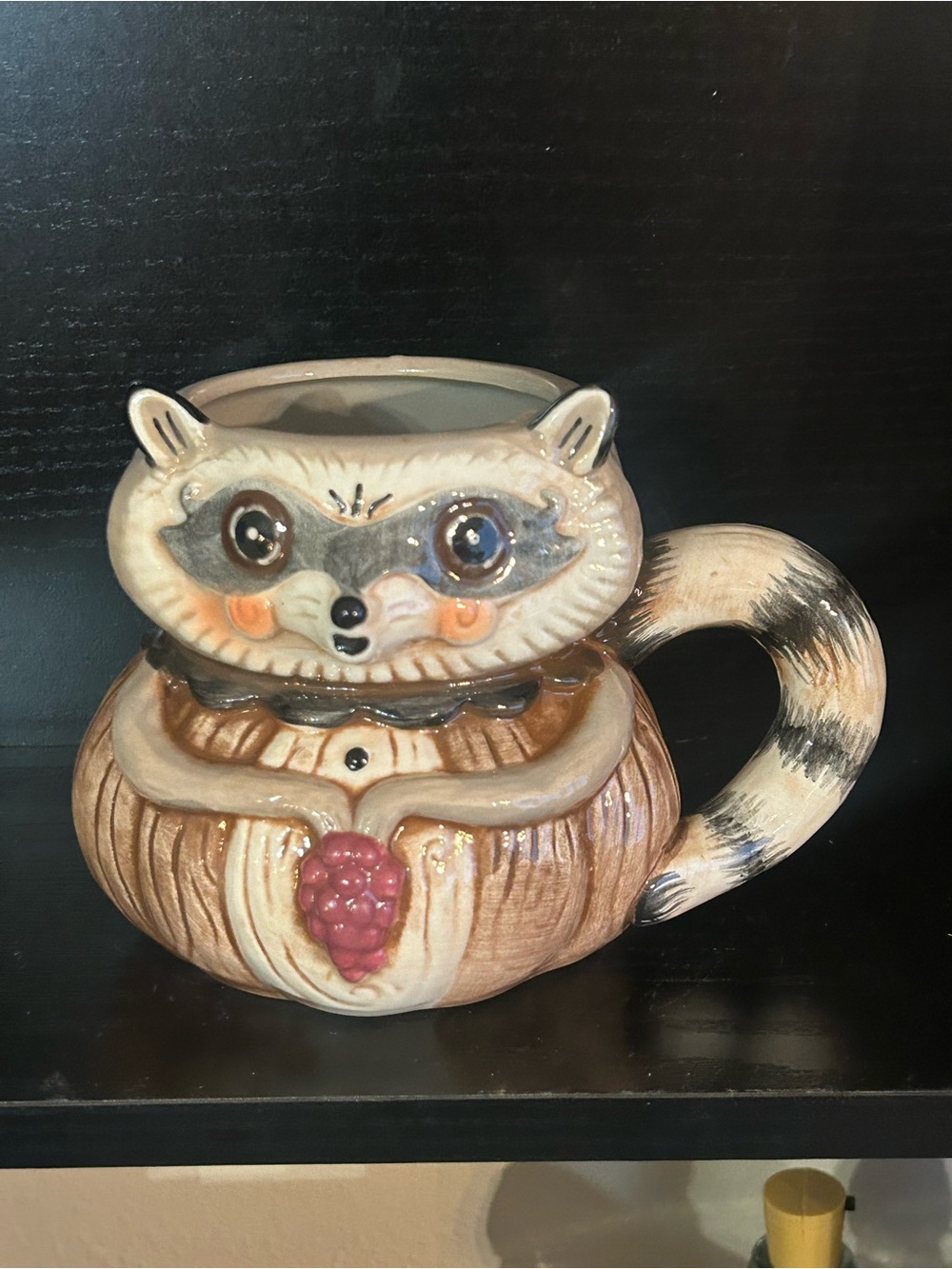 Johanna Parker Hand-Painted Raccoon Ceramic Planter Mug - Brown